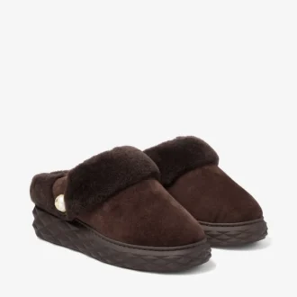 Diamond Maxi Mule F Mule din piele de căprioară ciocolatie cu blană de oaie