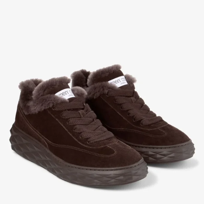 Diamond Maxi Retro M Adidași joși din piele de căprioară catifelată de culoare ciocolată, cu garnitură din piele de oaie