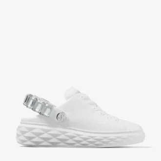 Diamond Sling Pantofi sport din piele nappa albă cu curea cu cristale