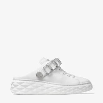 Diamond Sling Pantofi sport din piele nappa albă cu curea cu cristale