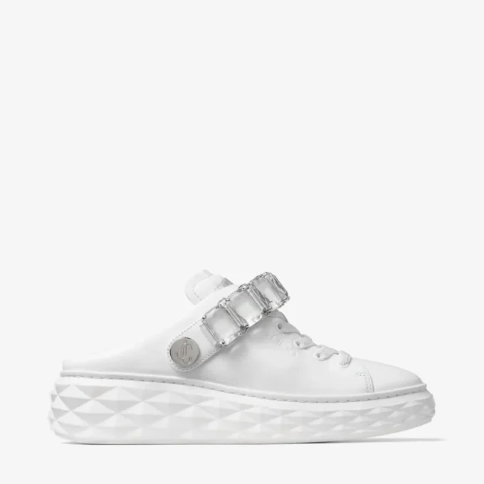Diamond Sling Pantofi sport din piele nappa albă cu curea cu cristale Diamond Sling Pantofi sport din piele nappa albă cu curea cu cristale