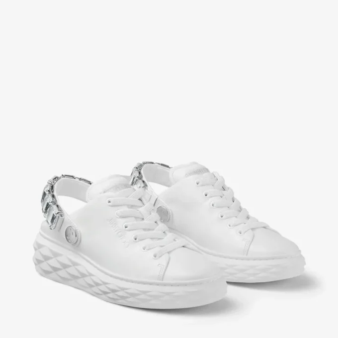 Diamond Sling Pantofi sport din piele nappa albă cu curea cu cristale Diamond Sling Pantofi sport din piele nappa albă cu curea cu cristale