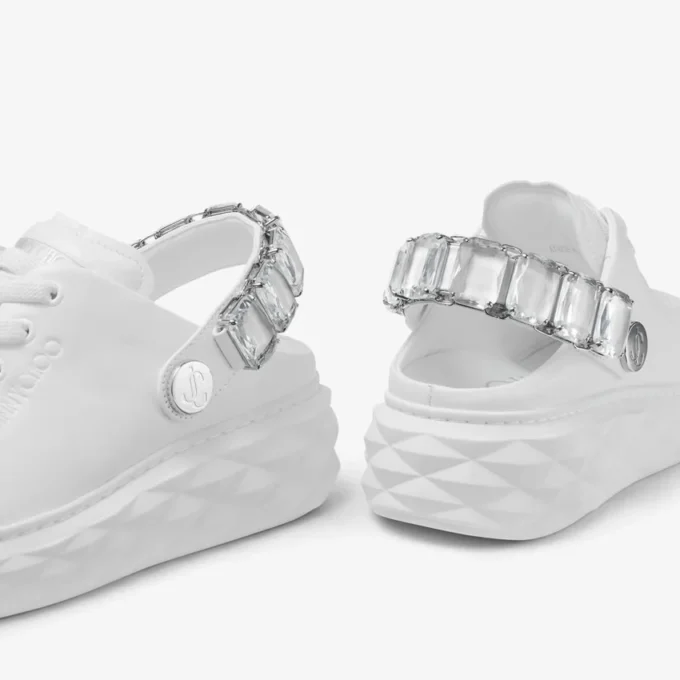 Diamond Sling Pantofi sport din piele nappa albă cu curea cu cristale Diamond Sling Pantofi sport din piele nappa albă cu curea cu cristale