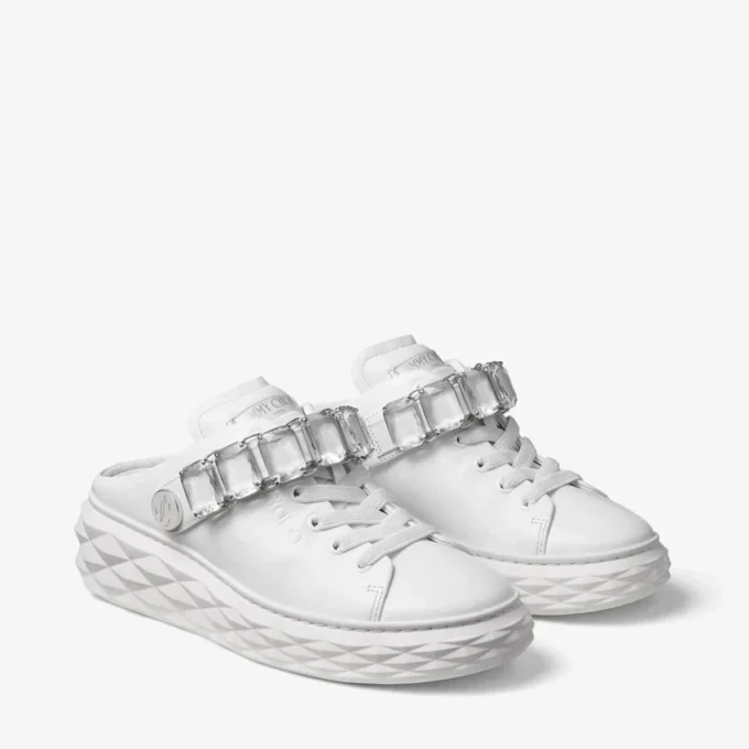Diamond Sling Pantofi sport din piele nappa albă cu curea cu cristale Diamond Sling Pantofi sport din piele nappa albă cu curea cu cristale