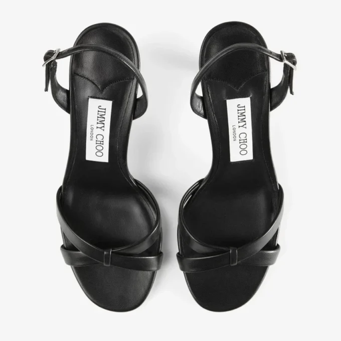 Elsy 70 Sandale din piele Nappa neagră cu baretă încrucișată Elsy 70 Sandale din piele Nappa neagră cu baretă încrucișată