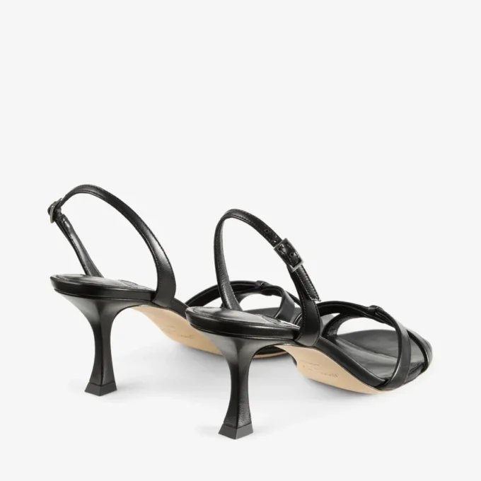 Elsy 70 Sandale din piele Nappa neagră cu baretă încrucișată Elsy 70 Sandale din piele Nappa neagră cu baretă încrucișată