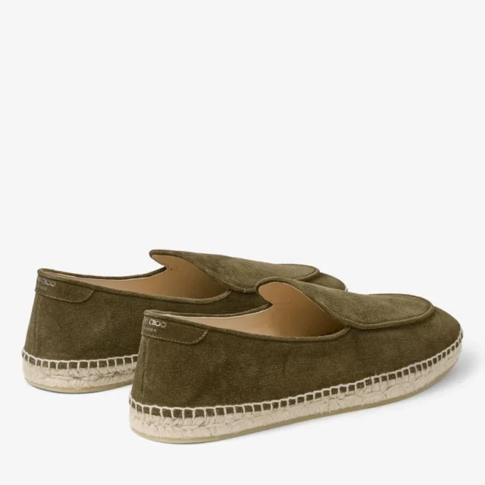 Espadrile cu șireturi Vine din piele de căprioară catifelată gravată, de culoare verde mușchi