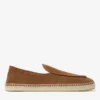 Espadrile din piele de căprioară cu velur gravat, cu șireturi și model de viță de vie