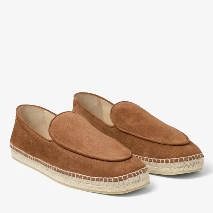 Espadrile din piele de căprioară cu velur gravat, cu șireturi și model de viță de vie