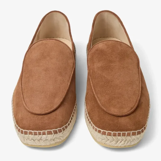 Espadrile din piele de căprioară cu velur gravat, cu șireturi și model de viță de vie