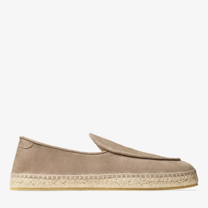Espadrile Shenton din piele de căprioară catifelată, culoare piatră