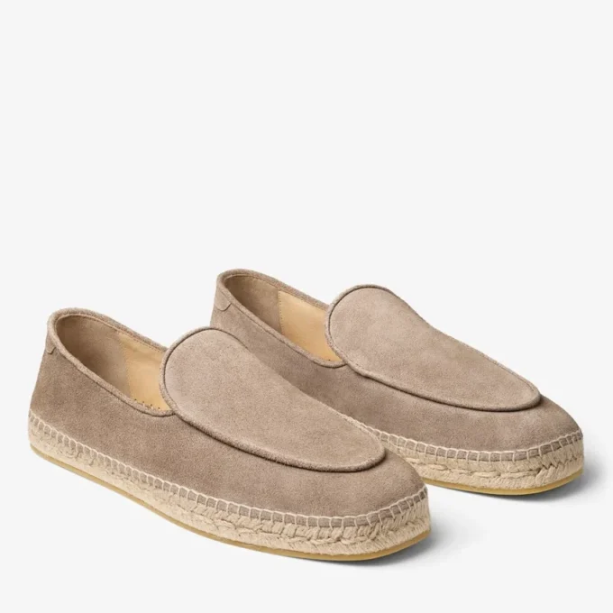 Espadrile Shenton din piele de căprioară catifelată, culoare piatră