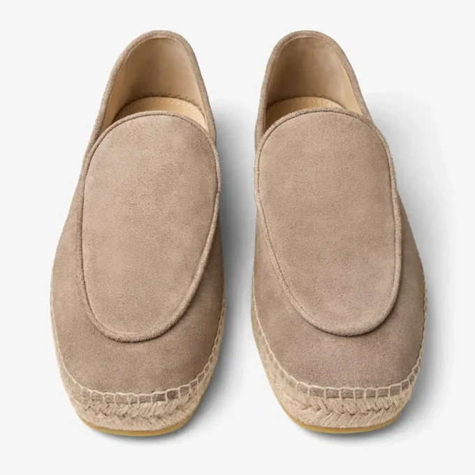 Espadrile Shenton din piele de căprioară catifelată, culoare piatră