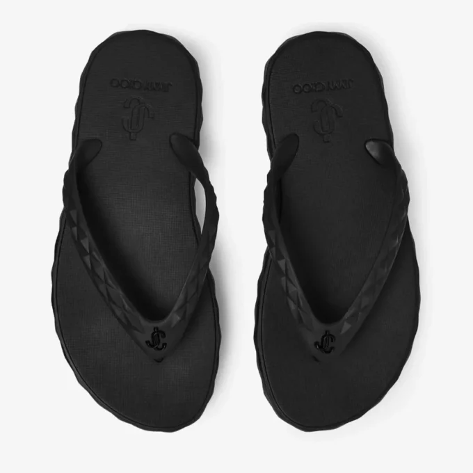 Flip-flopi cu diamante, pantofi plat din cauciuc negru Flip-flopi cu diamante, pantofi plat din cauciuc negru