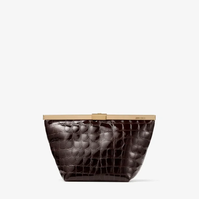 Ganache Sambuco Clutch din piele cu imprimeu crocodil lucios