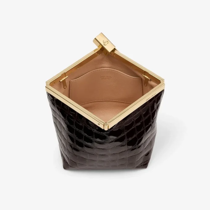Ganache Sambuco Clutch din piele cu imprimeu crocodil lucios