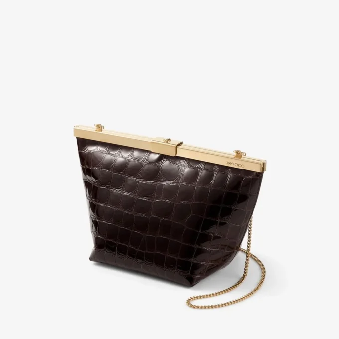 Ganache Sambuco Clutch din piele cu imprimeu crocodil lucios