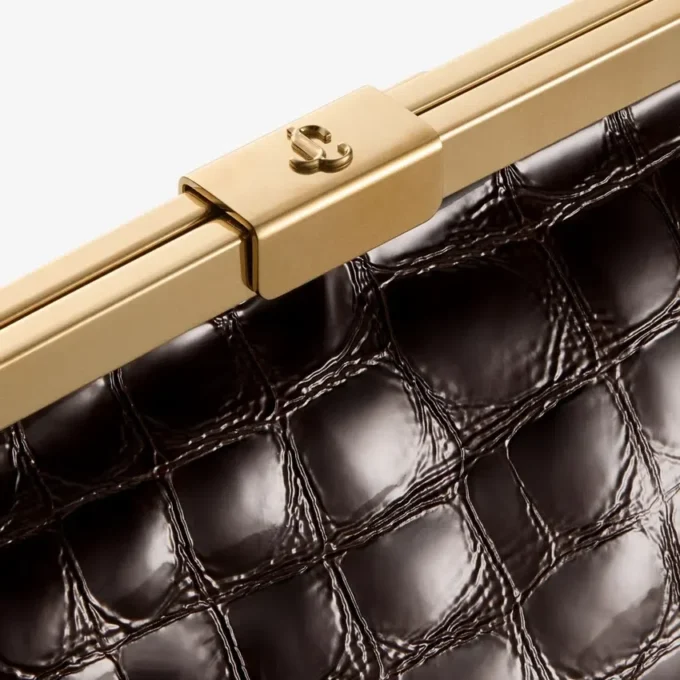 Ganache Sambuco Clutch din piele cu imprimeu crocodil lucios