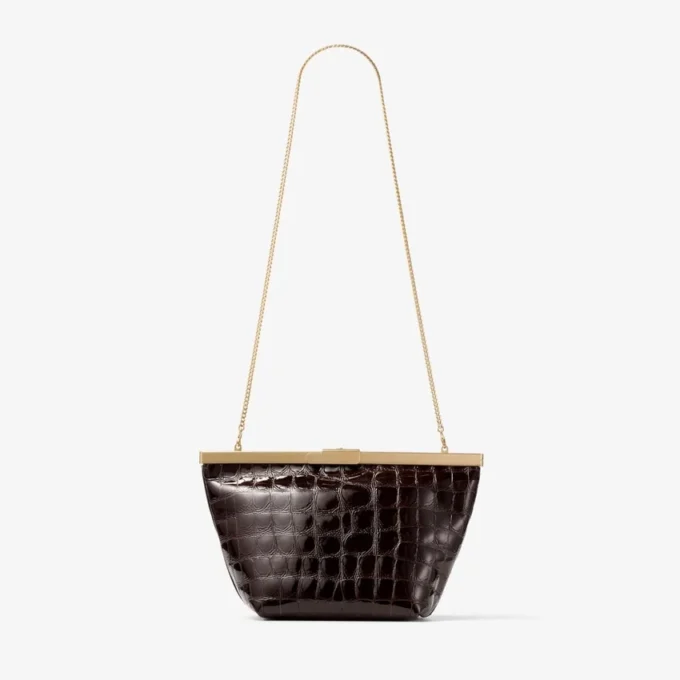 Ganache Sambuco Clutch din piele cu imprimeu crocodil lucios