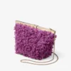 Ganache Violet Orchid Clutch din satin cu broderie în formă de petale