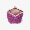 Ganache Violet Orchid Clutch din satin cu broderie în formă de petale