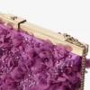 Ganache Violet Orchid Clutch din satin cu broderie în formă de petale