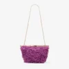 Ganache Violet Orchid Clutch din satin cu broderie în formă de petale