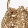 Geantă Bon Bon din piele nappa metalizată aurie cu broderie din cristale