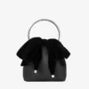 Geantă Bon Bon din satin negru cu fundă din catifea Geantă Bon Bon din satin negru cu fundă din catifea