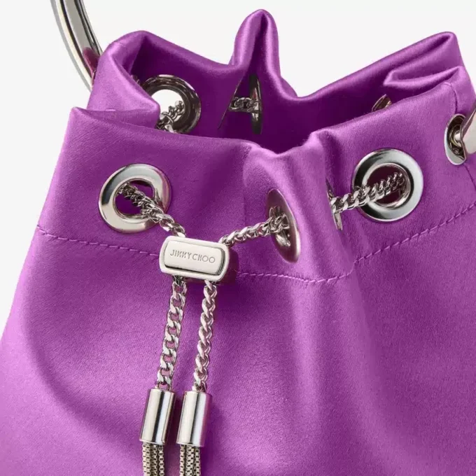 Geantă de mână Bon Bon din satin violet orhidee cu mâner metalic Geantă de mână Bon Bon din satin violet orhidee cu mâner metalic