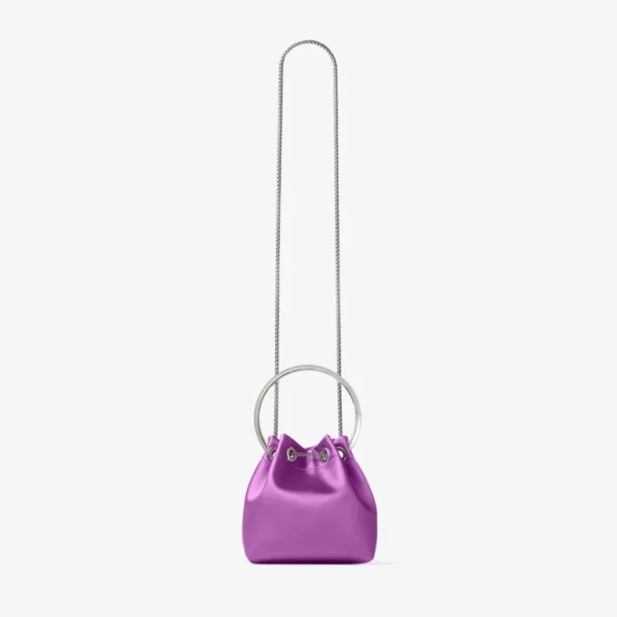 Geantă de mână Bon Bon din satin violet orhidee cu mâner metalic Geantă de mână Bon Bon din satin violet orhidee cu mâner metalic