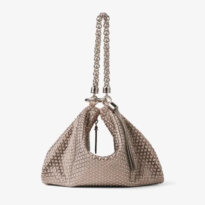 Geantă de mână Callie din piele de căprioară roz balet, cu motiv de diamante și cristale Hotfix Geantă de mână Callie din piele de căprioară roz balet, cu motiv de diamante și cristale Hotfix