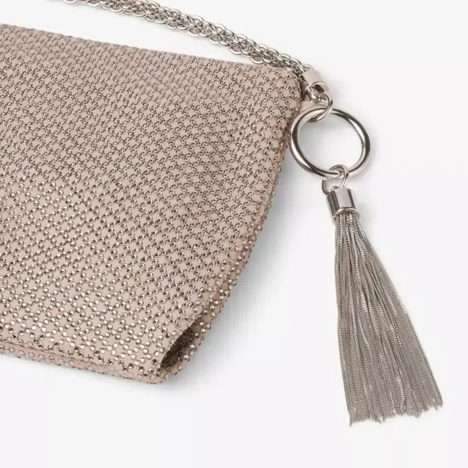 Geantă de mână Callie din piele de căprioară roz balet, cu motiv de diamante și cristale Hotfix Geantă de mână Callie din piele de căprioară roz balet, cu motiv de diamante și cristale Hotfix
