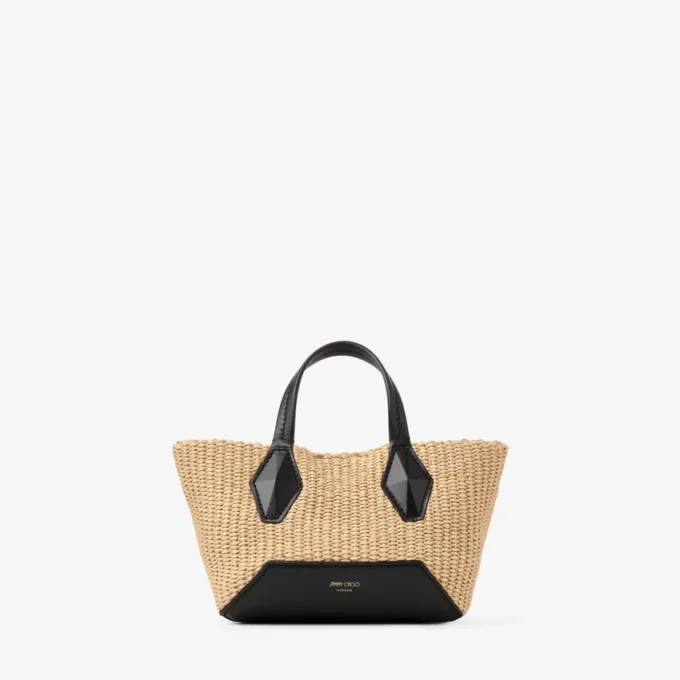 Geantă de mână Diamond Tote Mini din rafie naturală Geantă de mână Diamond Tote Mini din rafie naturală
