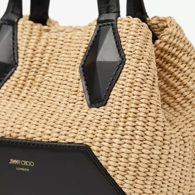 Geantă de mână Diamond Tote Mini din rafie naturală Geantă de mână Diamond Tote Mini din rafie naturală