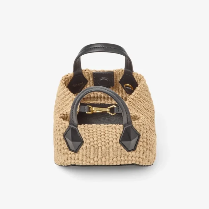 Geantă de mână Diamond Tote Mini din rafie naturală Geantă de mână Diamond Tote Mini din rafie naturală