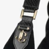 Geantă de umăr Bar Hobo mare din piele de căprioară neagră, cu finisaje din piele cu imprimeu de șarpe lucios Geantă de umăr Bar Hobo mare din piele de căprioară neagră, cu finisaje din piele cu imprimeu de șarpe lucios