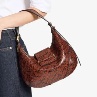 Geantă de umăr Bar Hobo Small Cognac Kigali din piele cu imprimeu de șarpe