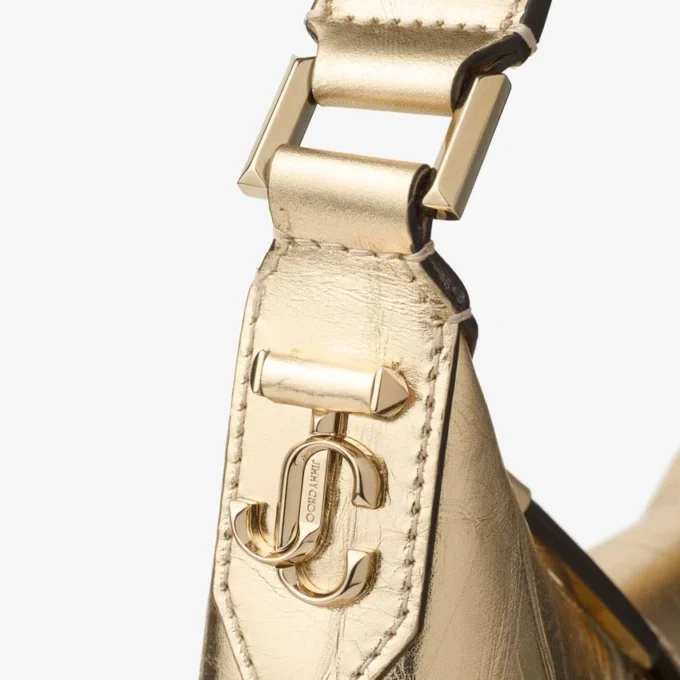 Geantă de umăr Bar Hobo Small din piele metalizată aurie vintage Geantă de umăr Bar Hobo Small din piele metalizată aurie vintage