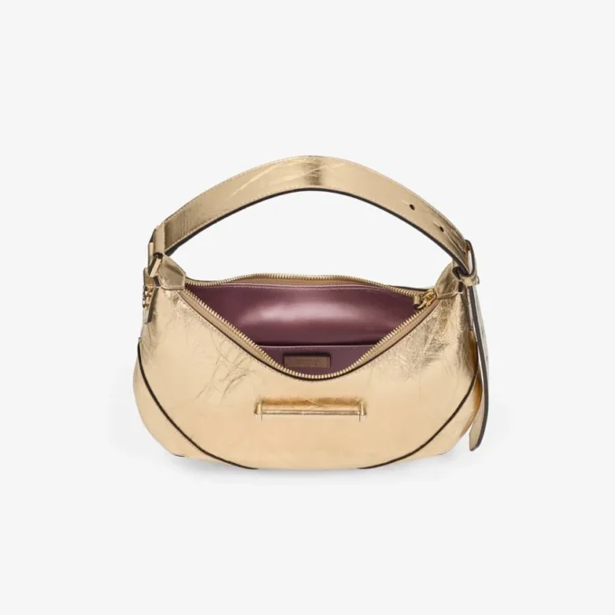 Geantă de umăr Bar Hobo Small din piele metalizată aurie vintage Geantă de umăr Bar Hobo Small din piele metalizată aurie vintage