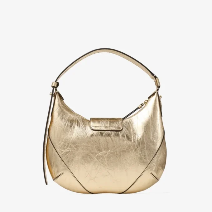 Geantă de umăr Bar Hobo Small din piele metalizată aurie vintage Geantă de umăr Bar Hobo Small din piele metalizată aurie vintage