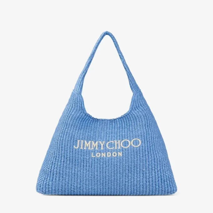 Geantă de umăr Beach Diamond Hobo Large din rafie albastru ocean și ecru Geantă de umăr Beach Diamond Hobo Large din rafie albastru ocean și ecru