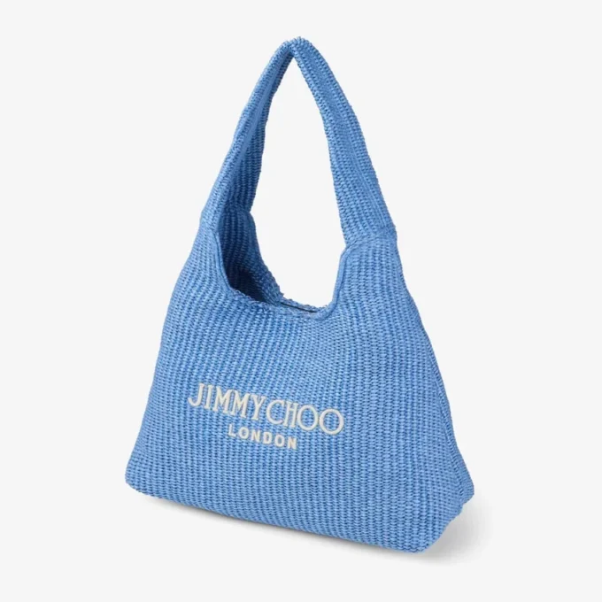 Geantă de umăr Beach Diamond Hobo Large din rafie albastru ocean și ecru Geantă de umăr Beach Diamond Hobo Large din rafie albastru ocean și ecru