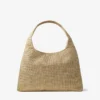 Geantă de umăr Beach Diamond Hobo mare, din rafie metalică aurie și cappuccino închis Geantă de umăr Beach Diamond Hobo mare, din rafie metalică aurie și cappuccino închis