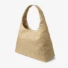 Geantă de umăr Beach Diamond Hobo mare, din rafie metalică aurie și cappuccino închis Geantă de umăr Beach Diamond Hobo mare, din rafie metalică aurie și cappuccino închis