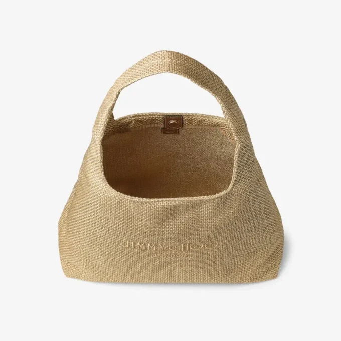 Geantă de umăr Beach Diamond Hobo mare, din rafie metalică aurie și cappuccino închis Geantă de umăr Beach Diamond Hobo mare, din rafie metalică aurie și cappuccino închis