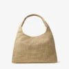 Geantă de umăr Beach Diamond Hobo mare, din rafie metalică aurie și cappuccino închis Geantă de umăr Beach Diamond Hobo mare, din rafie metalică aurie și cappuccino închis