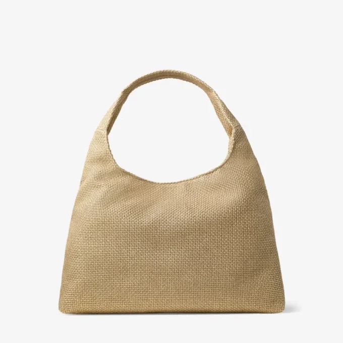 Geantă de umăr Beach Diamond Hobo mare, din rafie metalică aurie și cappuccino închis Geantă de umăr Beach Diamond Hobo mare, din rafie metalică aurie și cappuccino închis