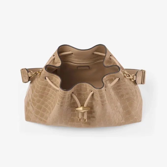 Geantă de umăr Cinch Medium Chai din piele cu imprimeu crocodil lucios