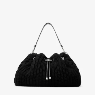 Geantă de umăr Cinch Medium din lână tricotată, neagră